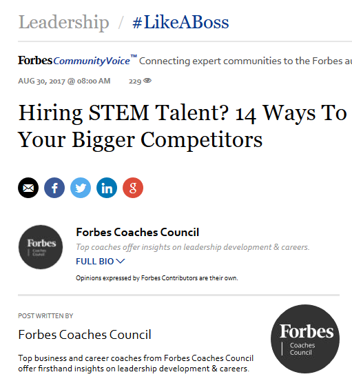 Hiring STEM Talent? 14 Ways To Sway Them From Your Bigger Competitors